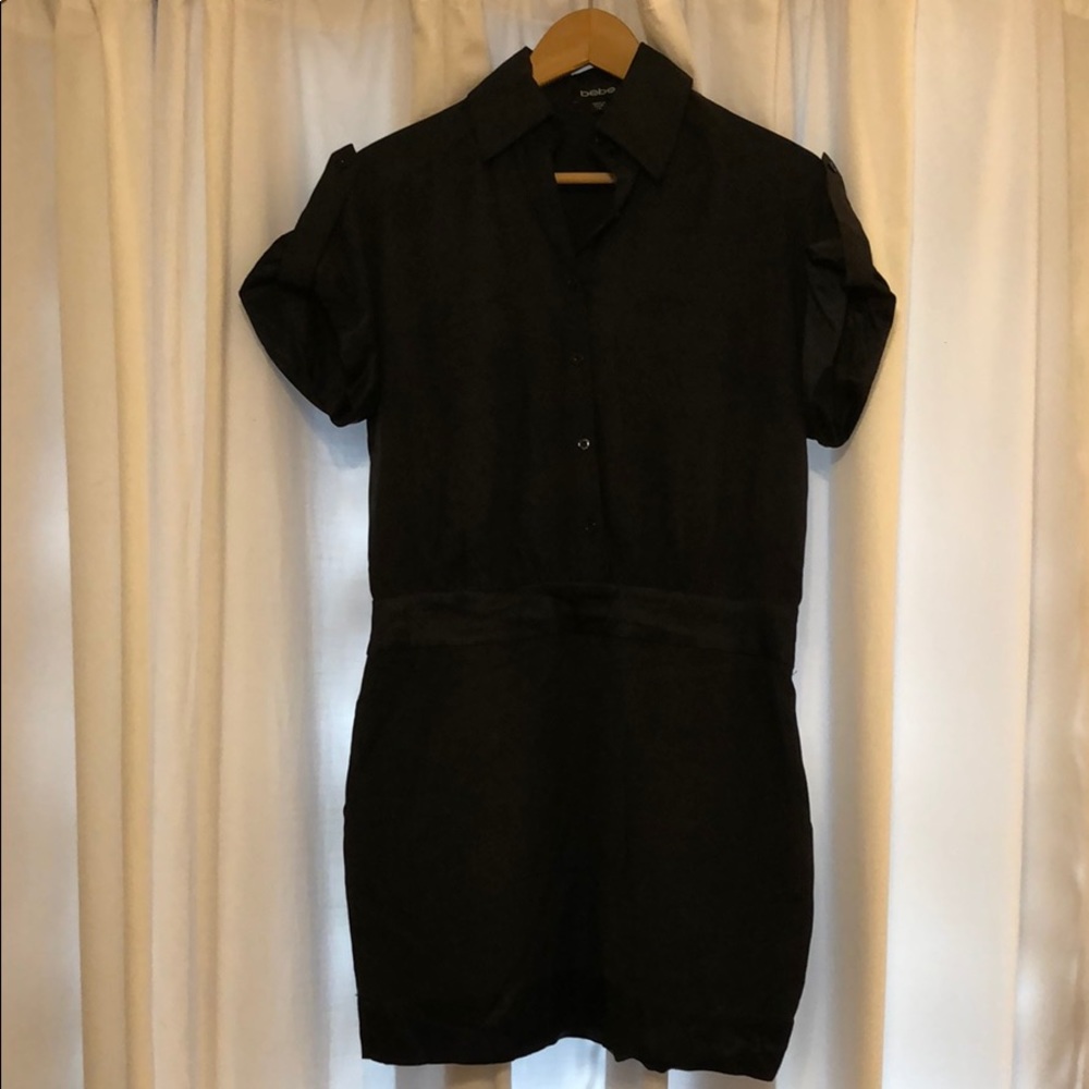 BEBE Black Dress with Contrast Black Silk Trim